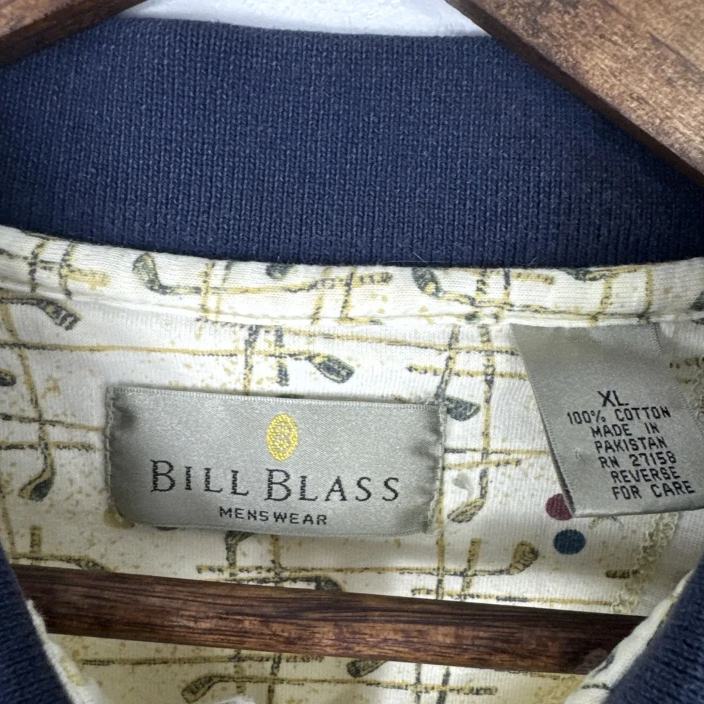 Vintage 90s Bill Blass Golf Polo Men XL Ivory Golf Club Graphic 100 Cotton Shirt - Picture 5 of 7